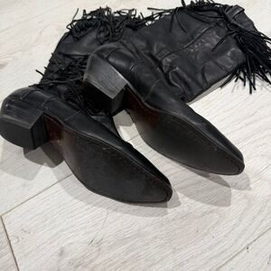 Worthington Black Leather Fringe Boots